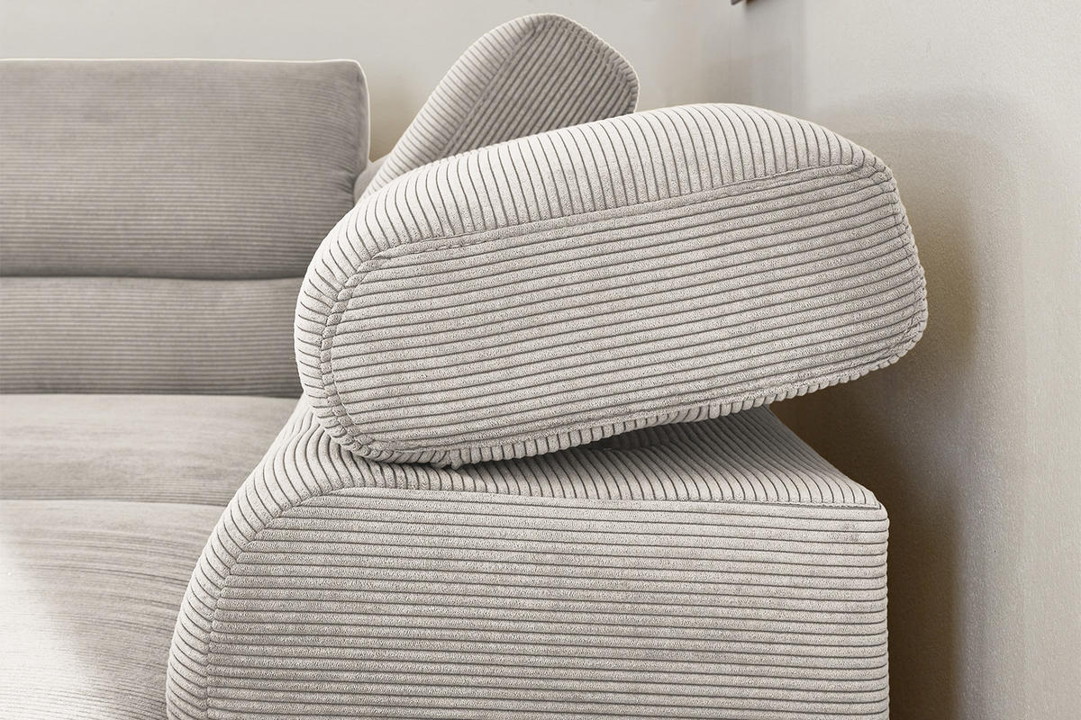 ECKSOFA MIT MOTORISCHEM SITZVORZUG DELIA Silber Cord - Silberfarben/Schwarz, Textil/Metall (276/219cm) - KAWOLA