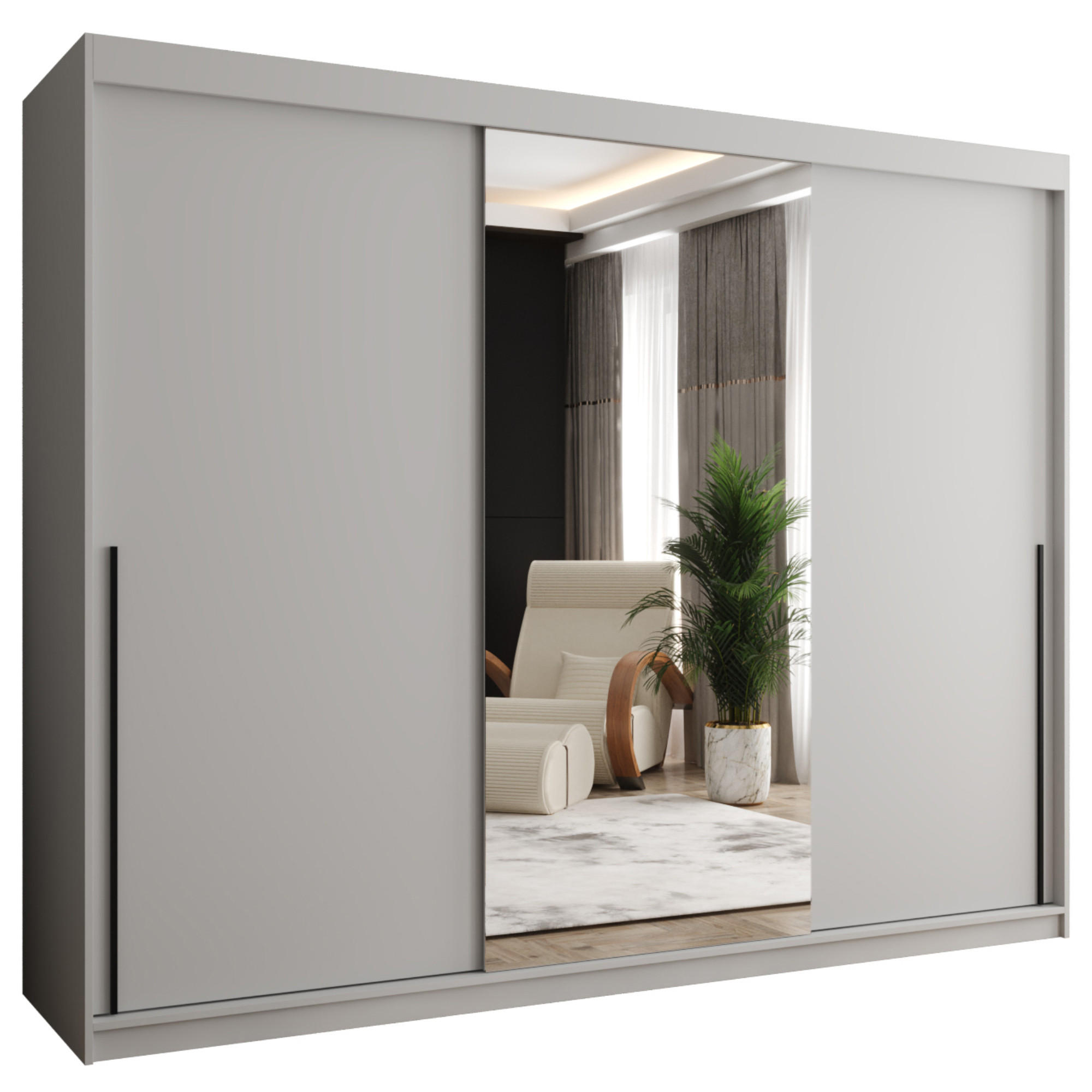 SCHIEBETÜRENSCHRANK mit Spiegel 250 cm Breite, Weiß mit schwarzem Griff - Schwarz/Weiß, Holzwerkstoff (250/200/62cm) - Home Collective