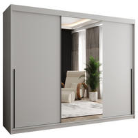 SCHIEBETÜRENSCHRANK mit Spiegel 250 cm Breite, Weiß mit schwarzem Griff - Schwarz/Weiß, Holzwerkstoff (250/200/62cm) - Home Collective