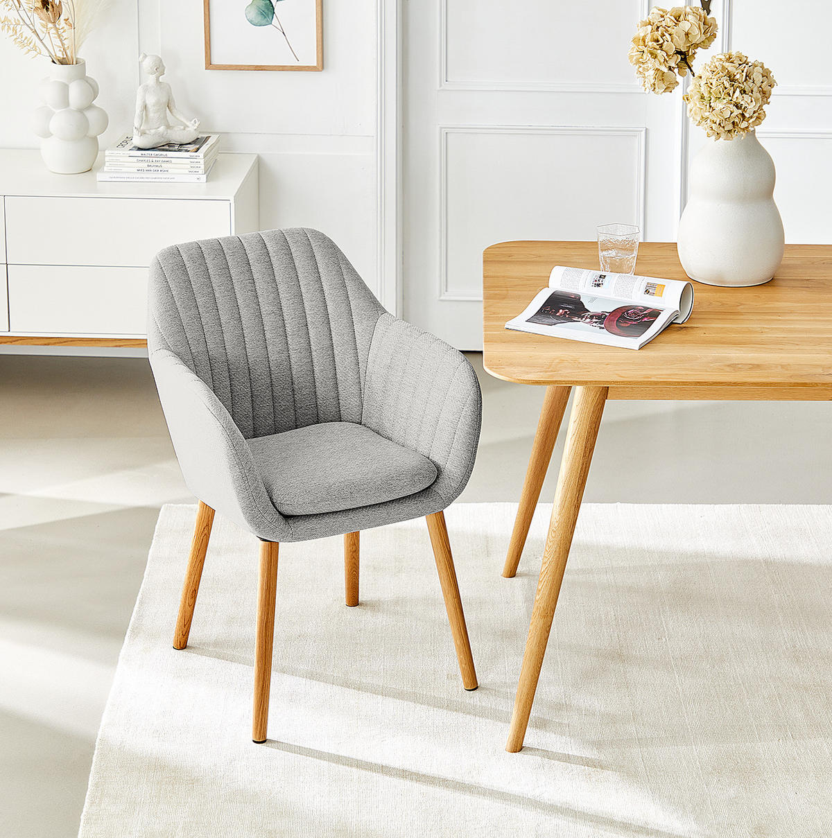 ARMLEHNENSTUHL - Typ A - Hellgrau, Textil (57/83/61cm) - home24