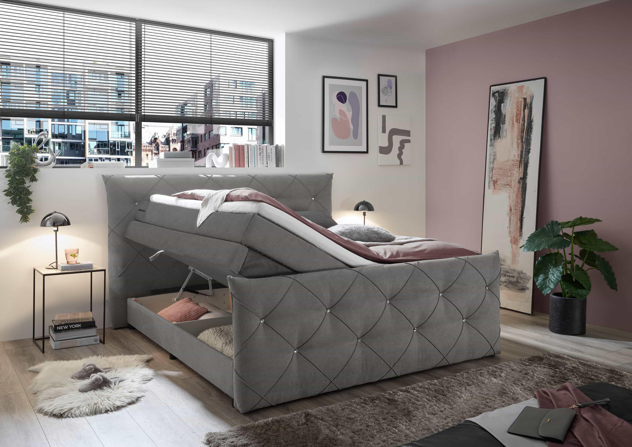 BOXSPRINGBETT 180 x 200 – Bonell-Box, 7-Zonen-Taschenfederkern & 6 cm Gel-Topper - Dunkelgrau/Beige, Textil (180/200cm) - ed exciting design