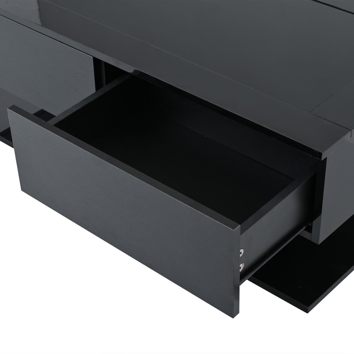 COUCHTISCH 100/50/35 cm schwarz hochglänzend mit 2 Schubladen und LED-Beleuchtung - Schwarz, Holzwerkstoff (100/50/35cm) - OKWISH