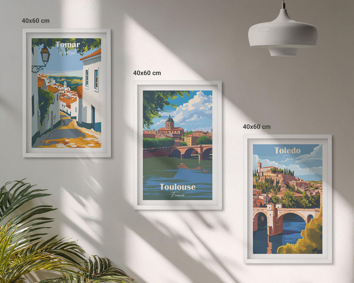 WANDBILDER 3er-Set - 40x60 cm Weißer Rahmen - Retro-Stadtgrafiken - Weiß, Kunststoff (40/60cm) - ArtPrintCave