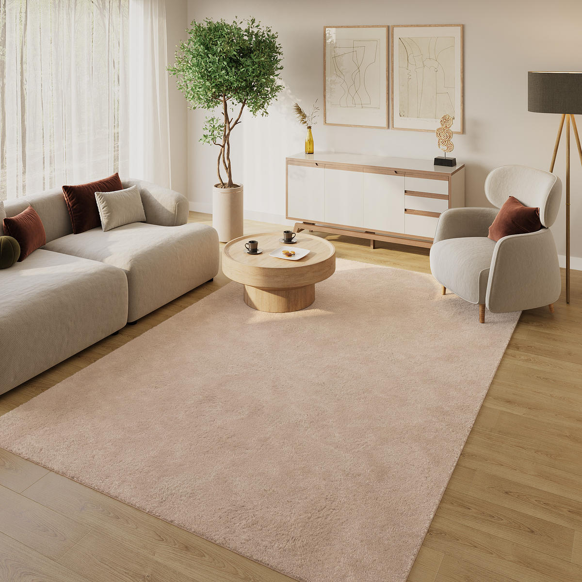 KURZFLORTEPPICH LUMI hellbraun kuschelweich waschbar 240/340 cm - Hellbraun, Textil (240/340cm) - Tapiso