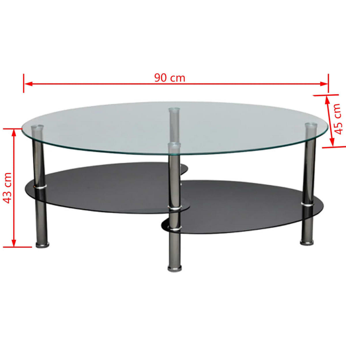 COUCHTISCH 90/45/43 cm aus Hartglas, Metall Schwarz 3-Etagen-Design - Schwarz, Glas (45/90/43cm) - vidaXL
