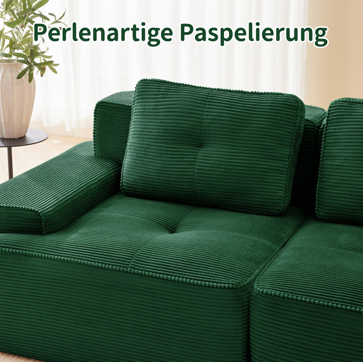 SOFA modular mit Tiefsitz 74 cm Cord Grün - Grün, Textil (293/69/104cm) - IVMEU