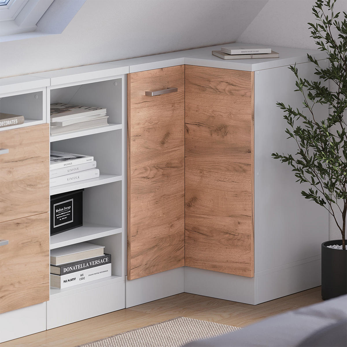 DACHSCHRÄGENSCHRANK ECKSCHRANK Rion Goldkraft Eiche/Weiß 75.6 x 81.6 cm mit 1 Tür - Honigeiche/Weiß, Holzwerkstoff (75.6/81.6/75.6cm) - Vicco