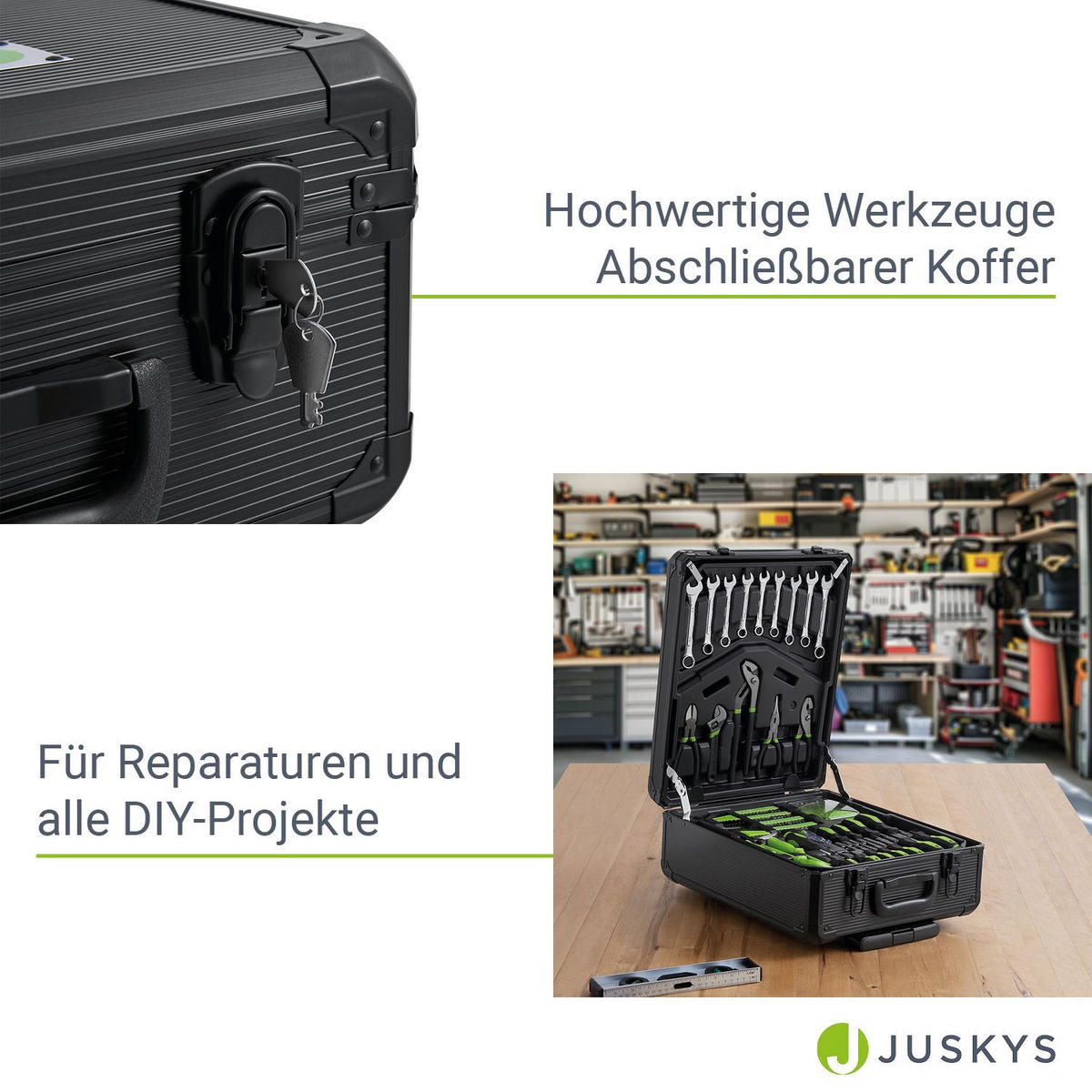 WERKZEUGKOFFER mit Trolley-Funktion (1200-tlg.) - Schwarz, Metall (37/18/45cm) - Juskys