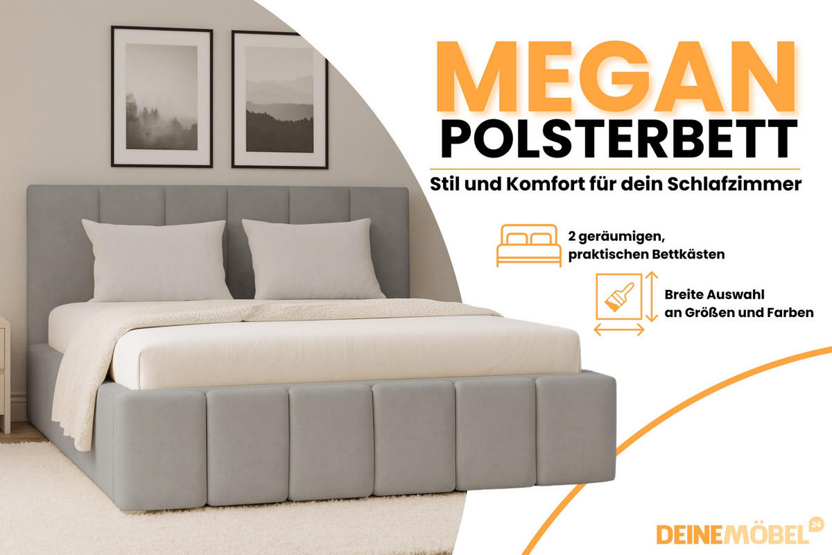 POLSTERBETT MEGAN 200/200 in Velours Grau - Grau, Holz/Holzwerkstoff (200/200cm) - Deine Möbel 24