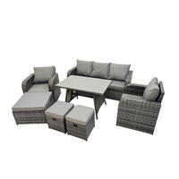 GARTENMÖBEL SET mit COUCHTISCH Polyrattan Dunkelgrau 8-Sitzer - Dunkelgrau/Grau, Glas/Kunststoff - Fimous
