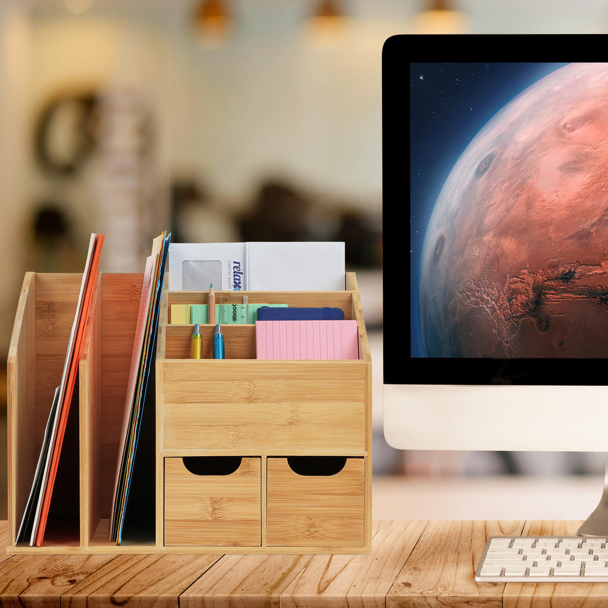 SCHREIBTISCH-ORGANIZER - Hellbraun, Holz (25/37/29cm) - Relaxdays