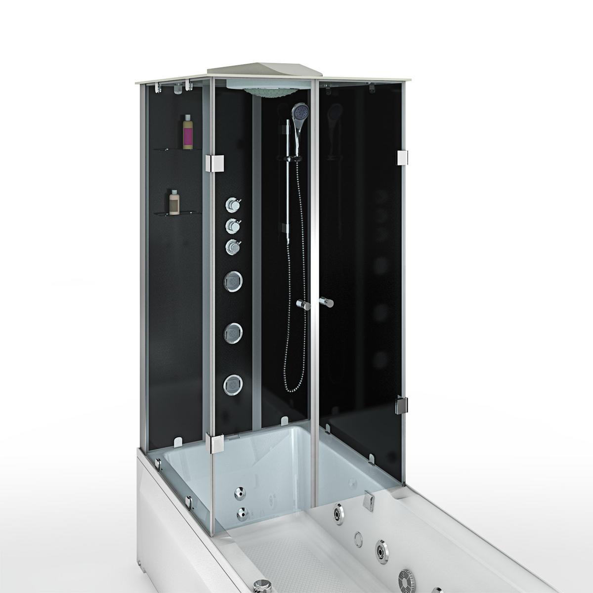 WHIRLPOOL Dusche Kombination K05-R32-WP-EC 90x180 cm - Schwarz, Glas/Kunststoff (180/225/90cm) - AcquaVapore by Sandra Jentho