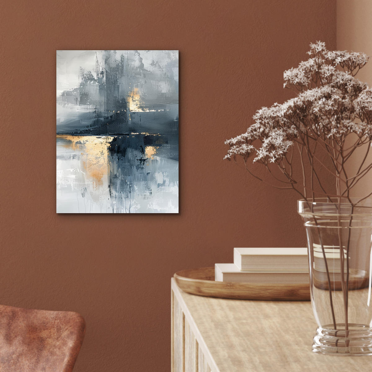 KOVOVÝ OBRAZ Umenie - sivé - zlaté - abstraktné 30x40 cm - tmavosivá, kov (30/40cm) - MuchoWow
