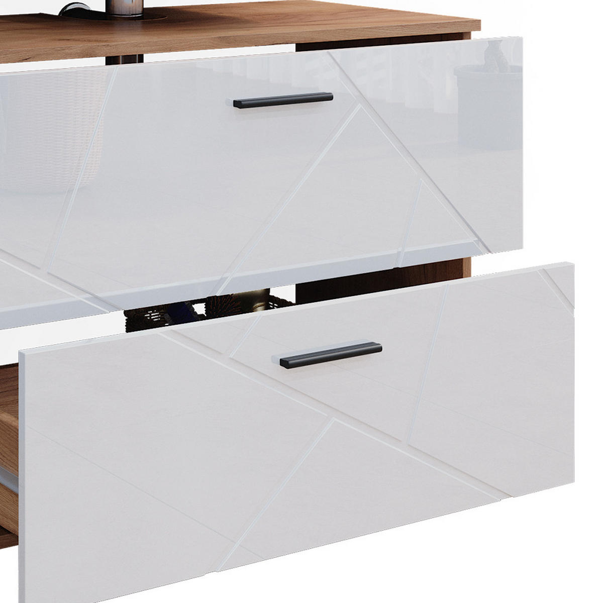 BADMÖBEL-SET Irma Weiß Hochglanz/Goldkraft Eiche 4 Teile - Honigeiche/Weiß Hochglanz, Holzwerkstoff (80/58.6/41cm) - Vicco
