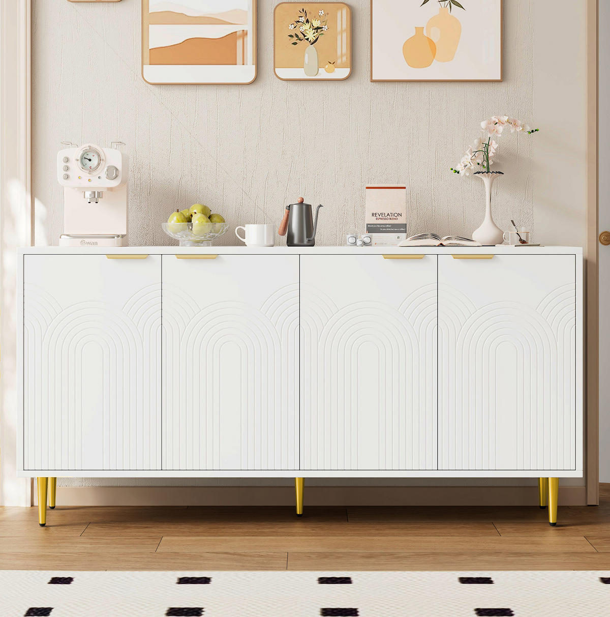 SIDEBOARD 160/40/80 cm weiß aus MDF und Spanplatte mit 4 Türen - Weiß, Holzwerkstoff (160/80/40cm) - OKWISH