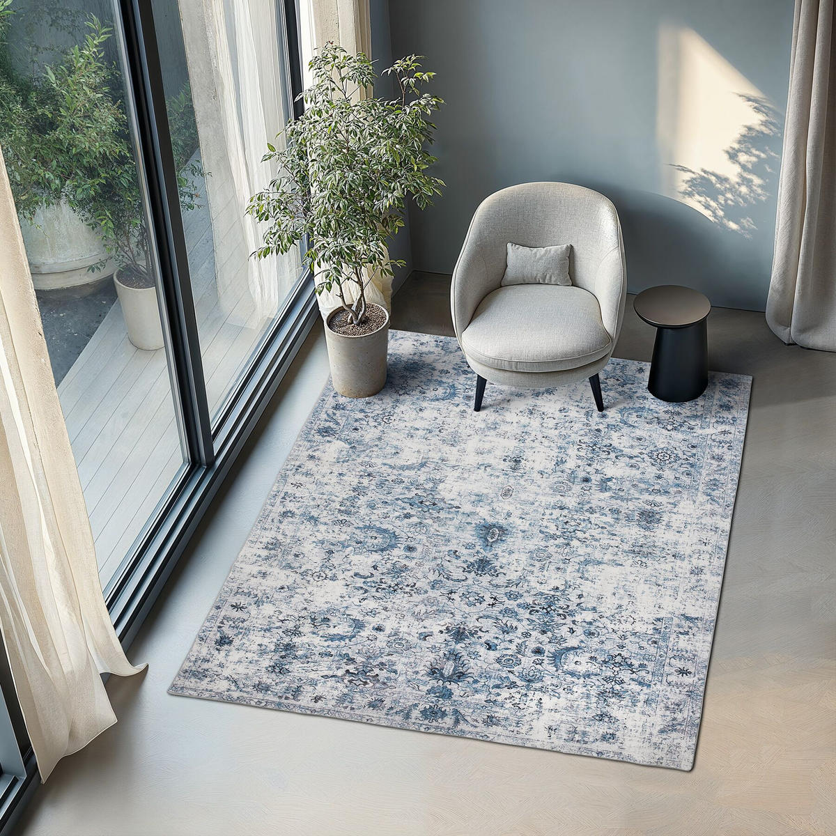 TEPPICH Vintage Design Amara,rutschfeste Unterseite,blau - Blau, Kunststoff (200/274cm) - tectake