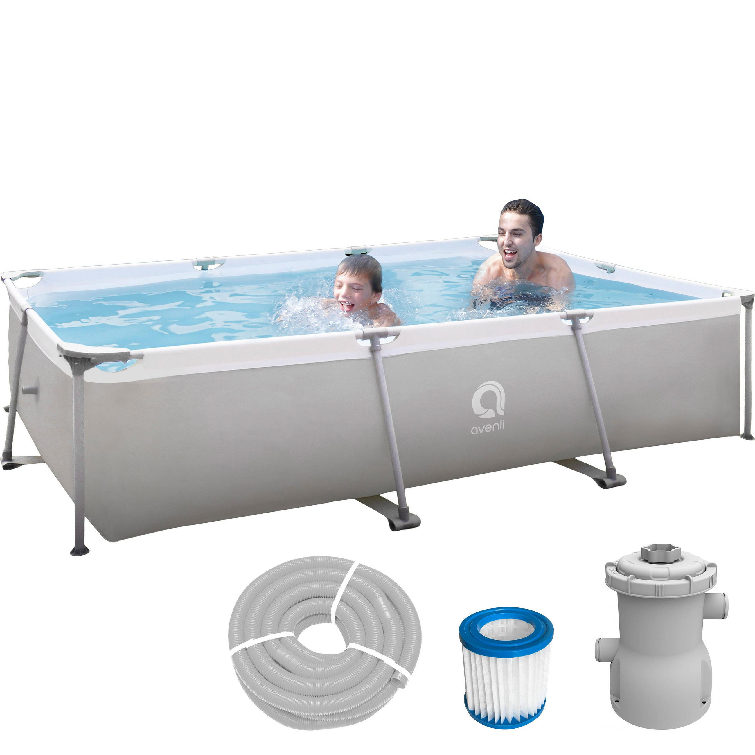 POOLSET Frame Pool300x207x65 cm rechteckig mit Pumpe grau - Grau, Kunststoff (207/65/300cm) - Avenli