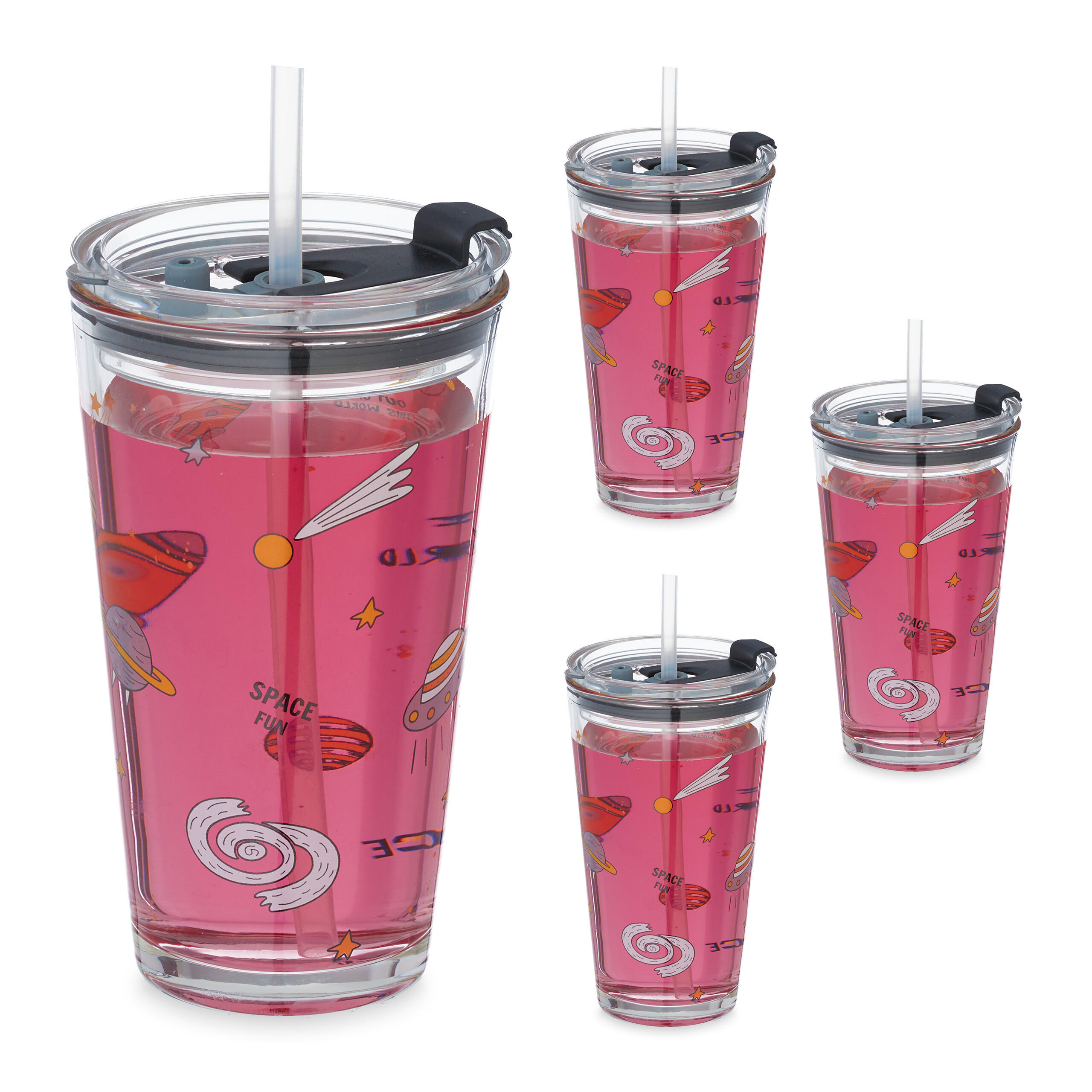 DRICKSGLAS transparent grå vit 4-pack 450 ml - Transparent, Glas/Plast (0.45L) - Relaxdays