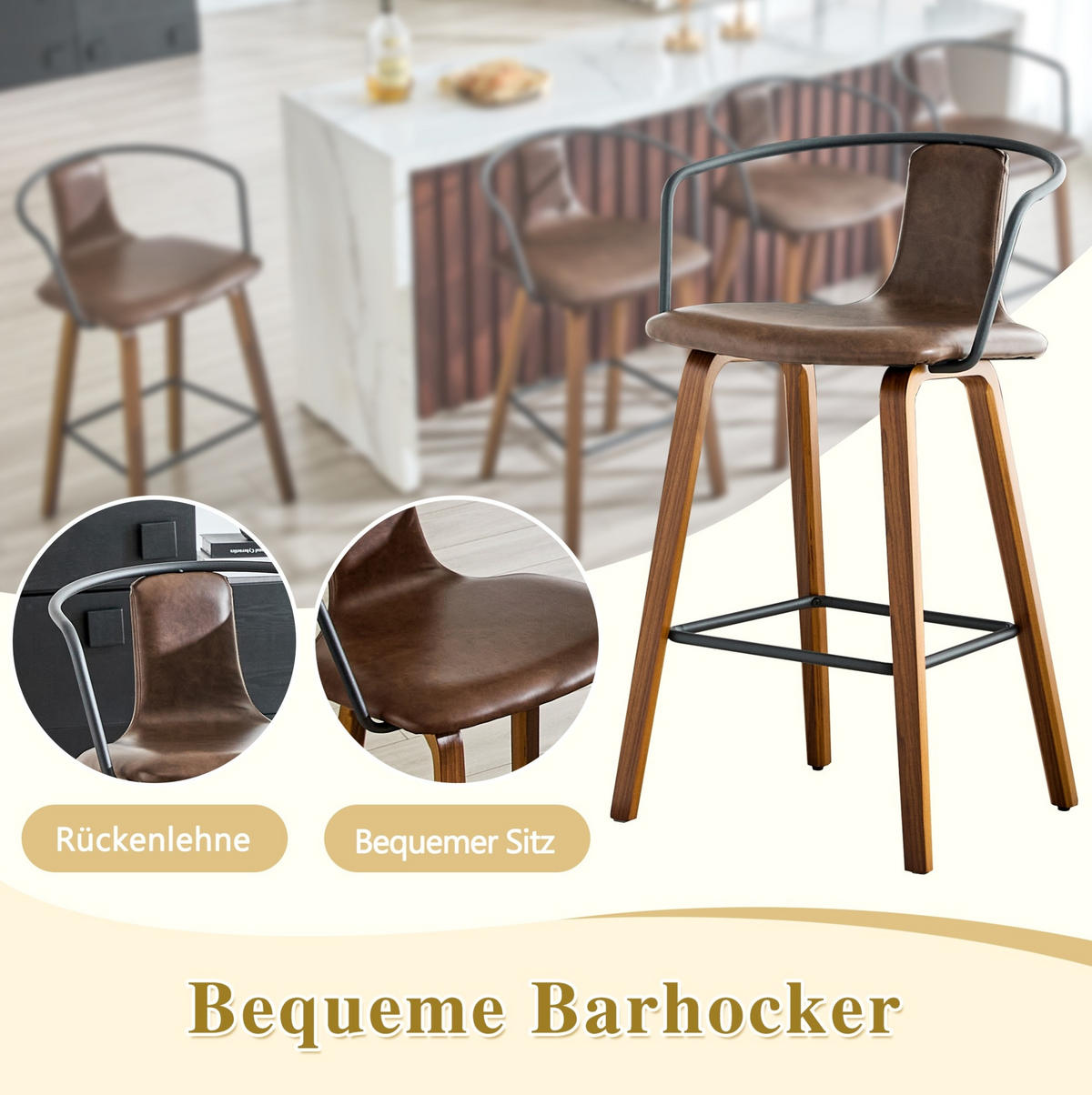 BARHOCKER 2er-Set mit Armlehne Braun Holz - Braun, Holz (44/88/54.7cm) - Meubliv