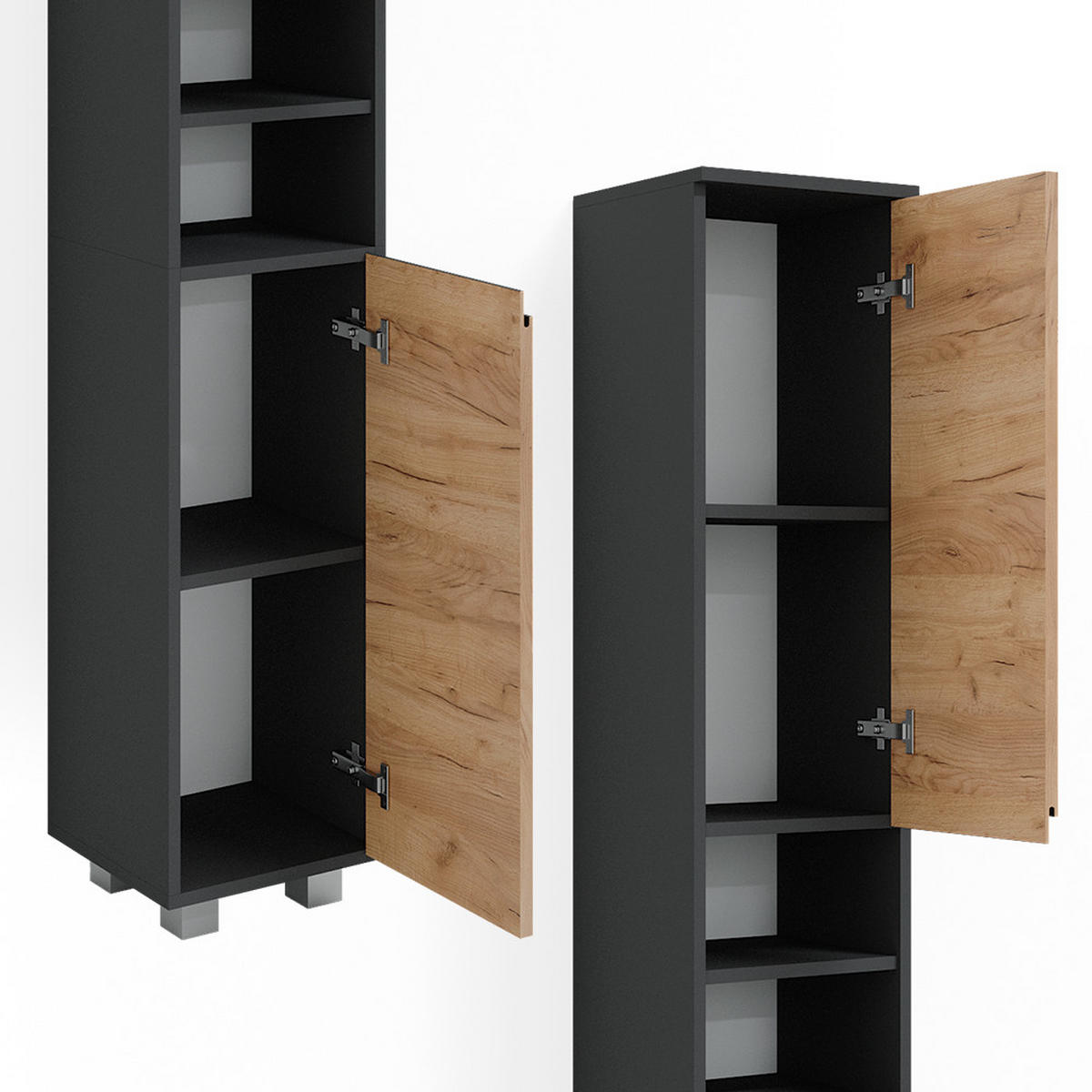 BADSCHRANK J-Shape Grau 30 x 190 cm - Eichefarben/Grau, Holzwerkstoff (30/190/30cm) - Vicco