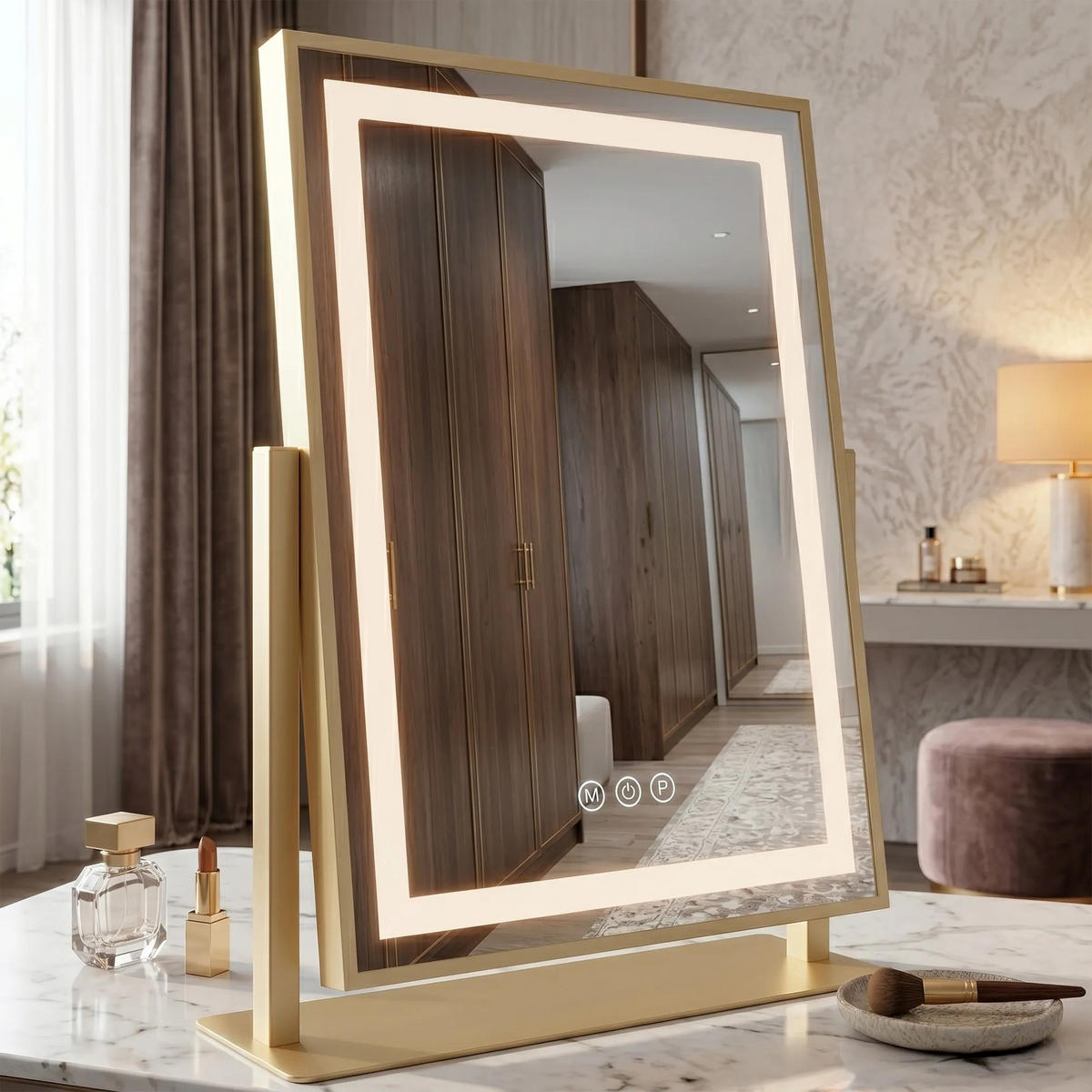 SPIEGEL Rea Led Lumi L.gold 30x40cm - Goldfarben, Metall (36.5/47.5/8.5cm) - REA