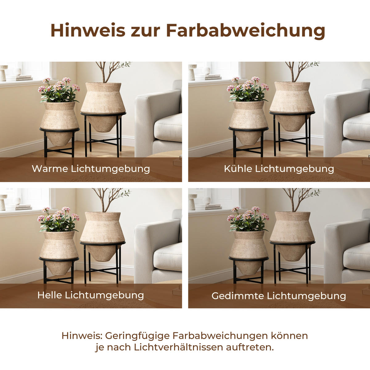 BLUMENTOPF Set 2er aus Eisen, Durchmesser 31&25 cm Für Innenbereich - Hellbraun, Metall (40/62/40cm)