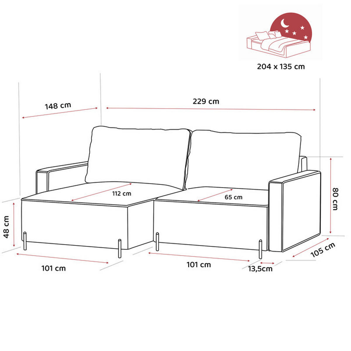 ECKSOFA LEO Links, mit Schlaffunktion und Bettkasten, Marineblau - Dunkelblau, Textil/Metall (229/148cm) - Idohome