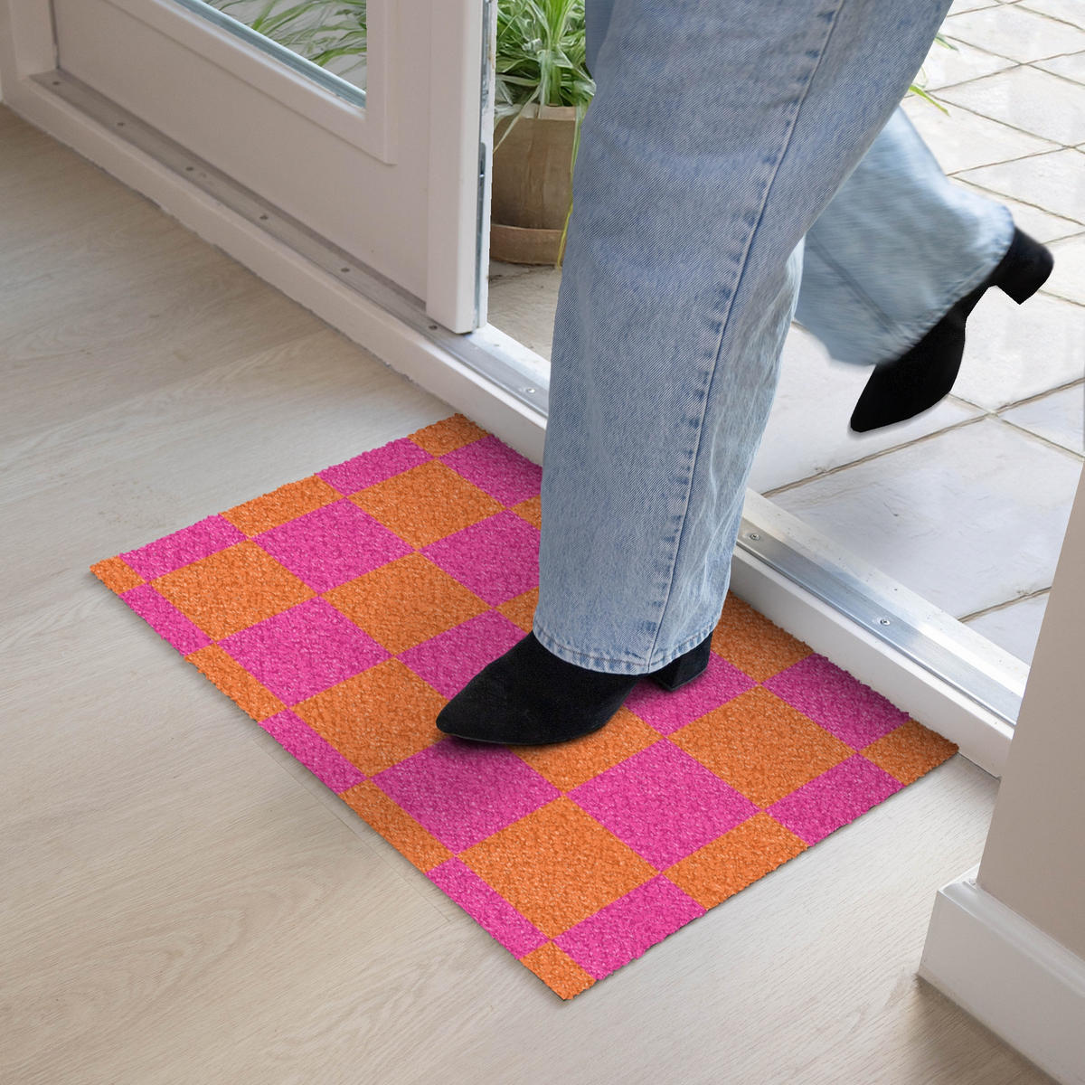 FUSSMATTE Schachbrettmuster - Orange - Rosa - Blöcke 60x40 cm - Pink, Kunststoff (60/0.4cm) - MuchoWow