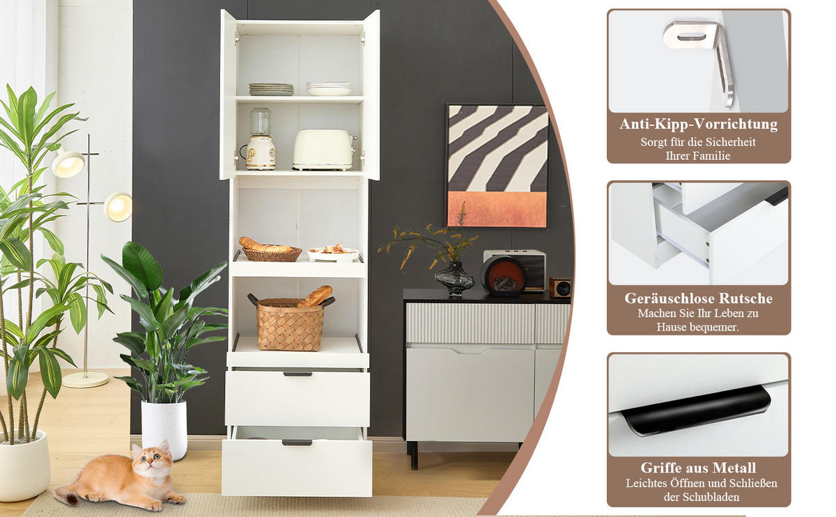 BUFFETSCHRANK Weiß 59.5/45/200 cm - Weiß, Holz (59.5/200/45cm) - PANGIVO