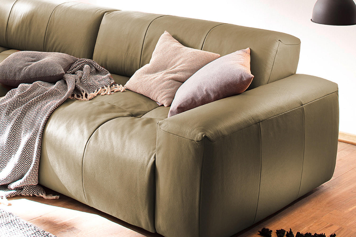 LEDERSOFA MIT SITZTIEFENVERSTELLUNG PALACE Grün Leder - Grün, Leder (298/74/120cm) - KAWOLA