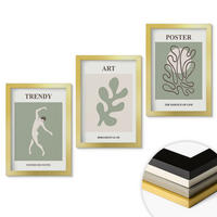 WANDBILDER 3er Set - 20x30 cm Goldrahmen - Abstrakte Pflanzenfiguren - Goldfarben, Kunststoff (20/30cm) - ArtPrintCave