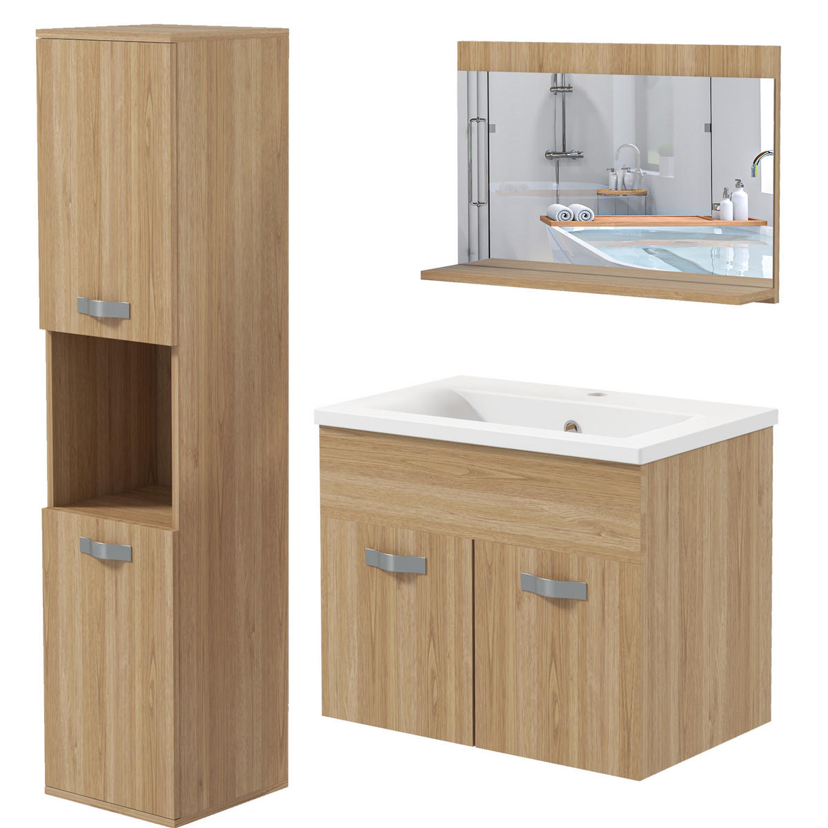 BADEZIMMER 4-teilig DE-17305 Natur - Naturfarben, Holzwerkstoff (30/131.5/30cm) - ComfortXL