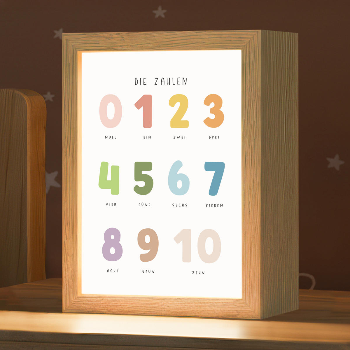 NACHTTISCHLAMPE Pädagogisch - Zählen lernen - Weiß - Farben - 1-10 15x20 cm - Weiß, Holzwerkstoff (8/15/20cm)
