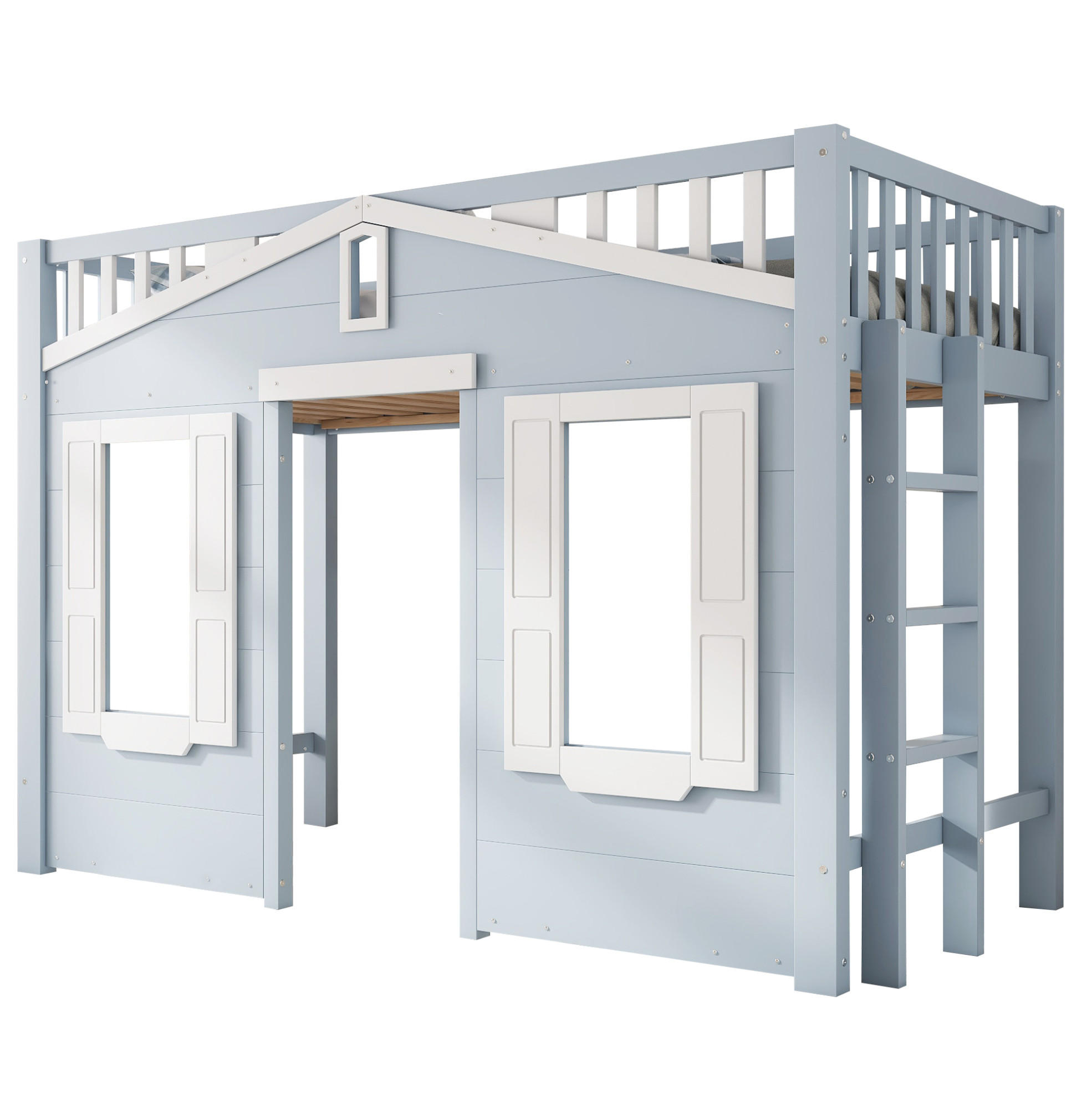 VYVÝŠENÁ posteľ 90/200 cm masívne drevo a MDF biela/modrá - modrá, kompozitné drevo (90/200cm) - BEAOK