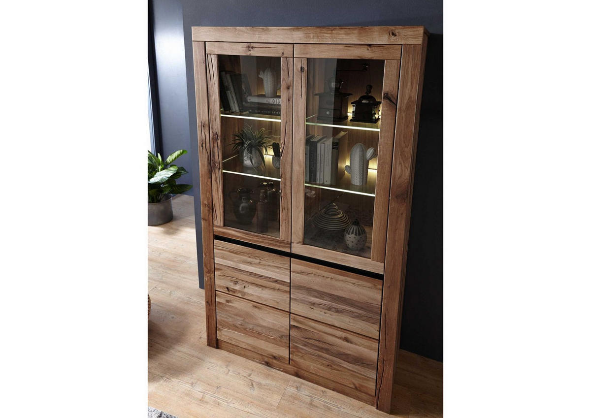 VITRINE Wild-/Zerreiche 105x42x190 Tabacco brown geölt MONTREUX #301 - Braun, Holz (105/190/42cm) - Massivmoebel24
