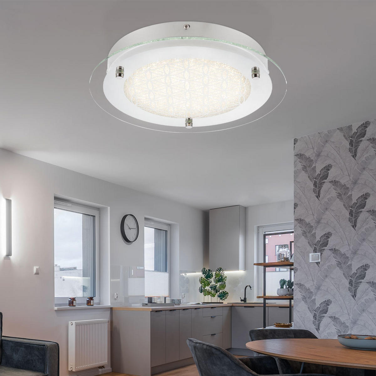 LED DECKENLEUCHTE Kristall Design Silber - Silberfarben, Glas (28/28/5.6cm) - Globo Lighting