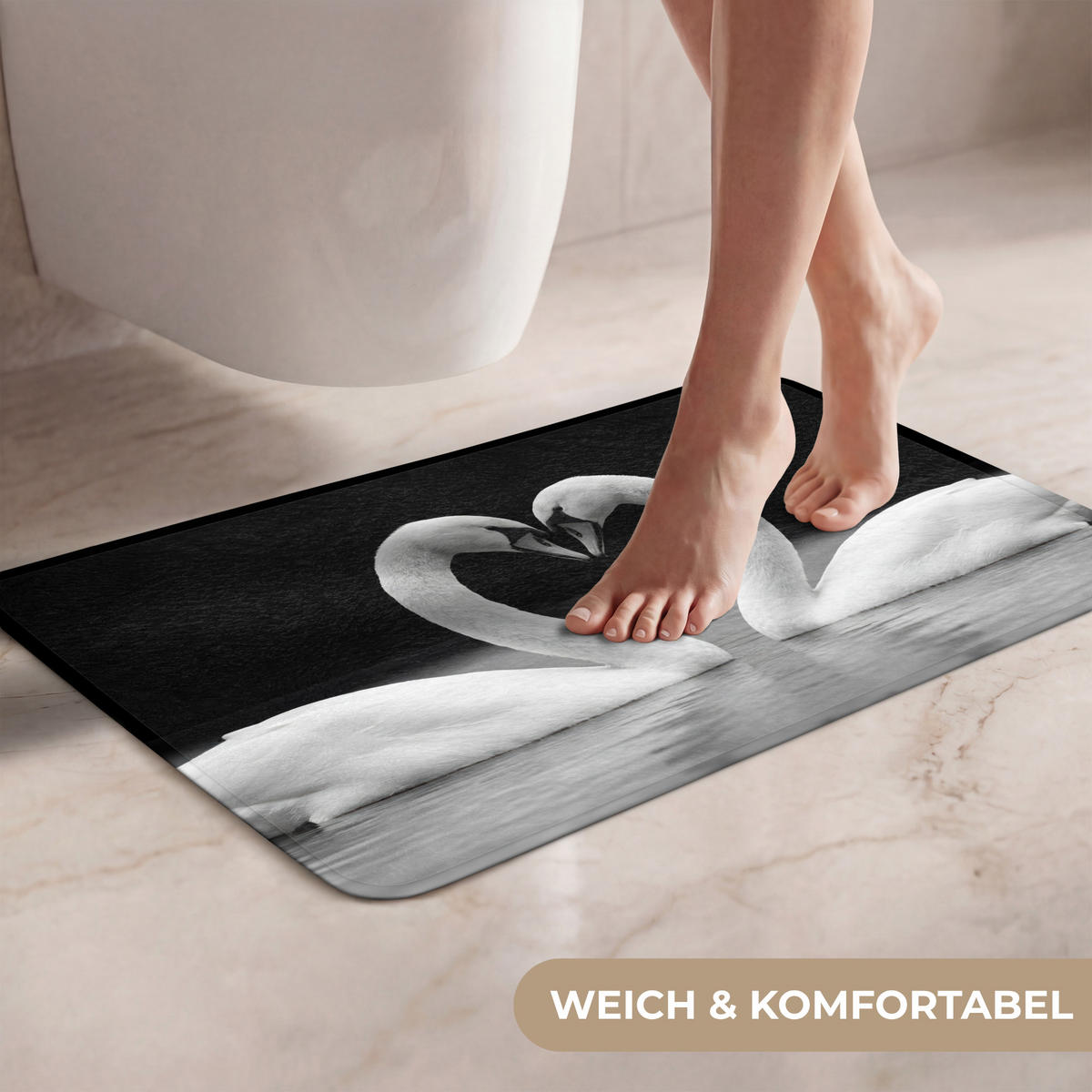 WC PŘEDLOŽKA Labutě - srdce - černá - bílá 60x40 cm - černá, textil/plast (60/1cm) - OnlyWow
