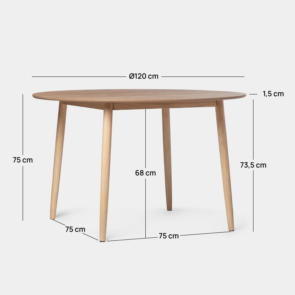 ESSTISCH Mali Natürlich 120 cm x 75 cm - Naturfarben, Holzwerkstoff (120/120/75cm) - Klast Home
