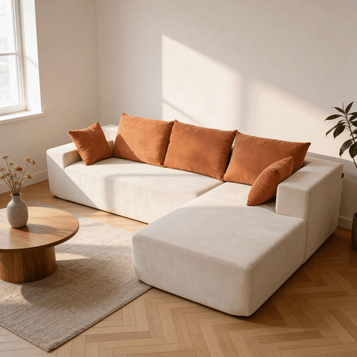ECKSOFA Luna Weiß Orange 3-Sitzer Rechts - Weiß, Textil (267/175cm) - COCO Living