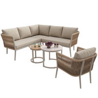 GARTENMÖBELSET 6-teiliges PE-rattan Sitzgruppe in Beige - Beige, Metall