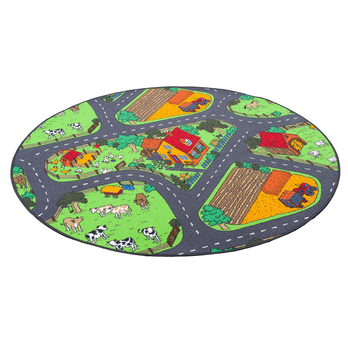 KINDER SPIEL TEPPICH BAUERNHOF RUND - Grün, Textil (133/133cm) - Snapstyle