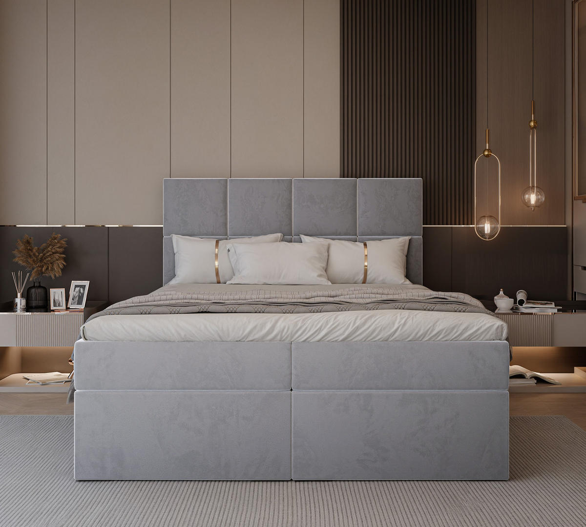 BOXBETT MAGNUS 120/200 cm mit Matratze und Topper, Hellgrau - Hellgrau, Textil (120/200cm) - Idohome