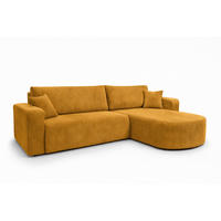 ECKSOFA Mit Schlaffunktion, Cordstoff Poso, Senffarbe, Rechts, ROUND ONE XL - Gelb, Holz (271/175cm) - Kaiser Möbel