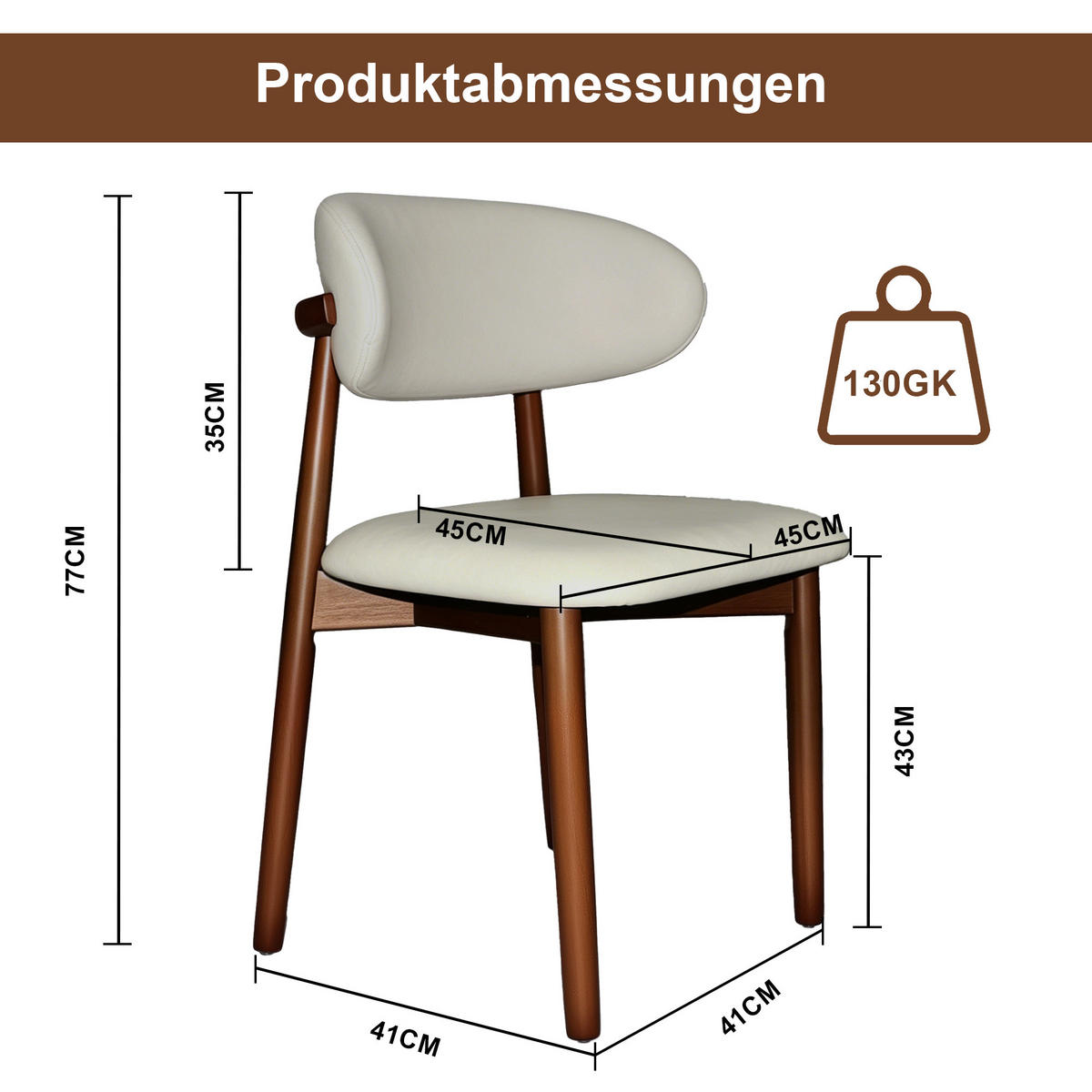 STUHL-SET DE-36244 2 Stück mit Holzbeinen Walnuss-Finish - Walnussfarben, Holz (57/45/78cm) - ComfortXL