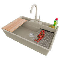 GRANITSPÜLE New York, 2-er set Beige 78/53 cm 1 Becken + Küchenarmatur 32/20 cm + Ablauf-Set + Küchenzubehörset ab 80er Unterschrank - Chromfarben/Beige, Kunststoff (78/20/53cm) - Primagran