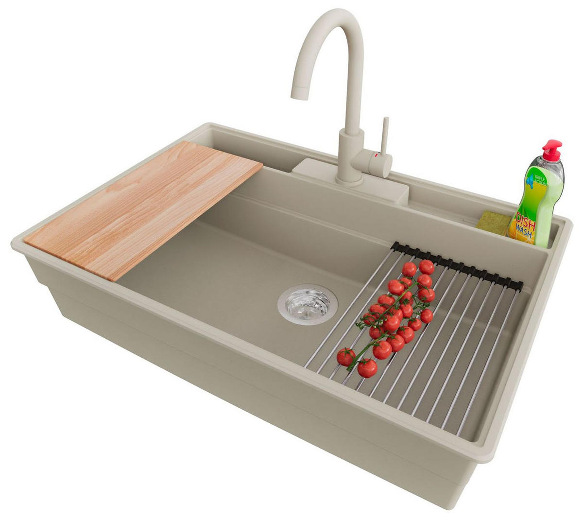 GRANITSPÜLE New York, 2-er set Beige 78/53 cm 1 Becken + Küchenarmatur 32/20 cm + Ablauf-Set + Küchenzubehörset ab 80er Unterschrank - Chromfarben/Beige, Kunststoff (78/20/53cm) - Primagran