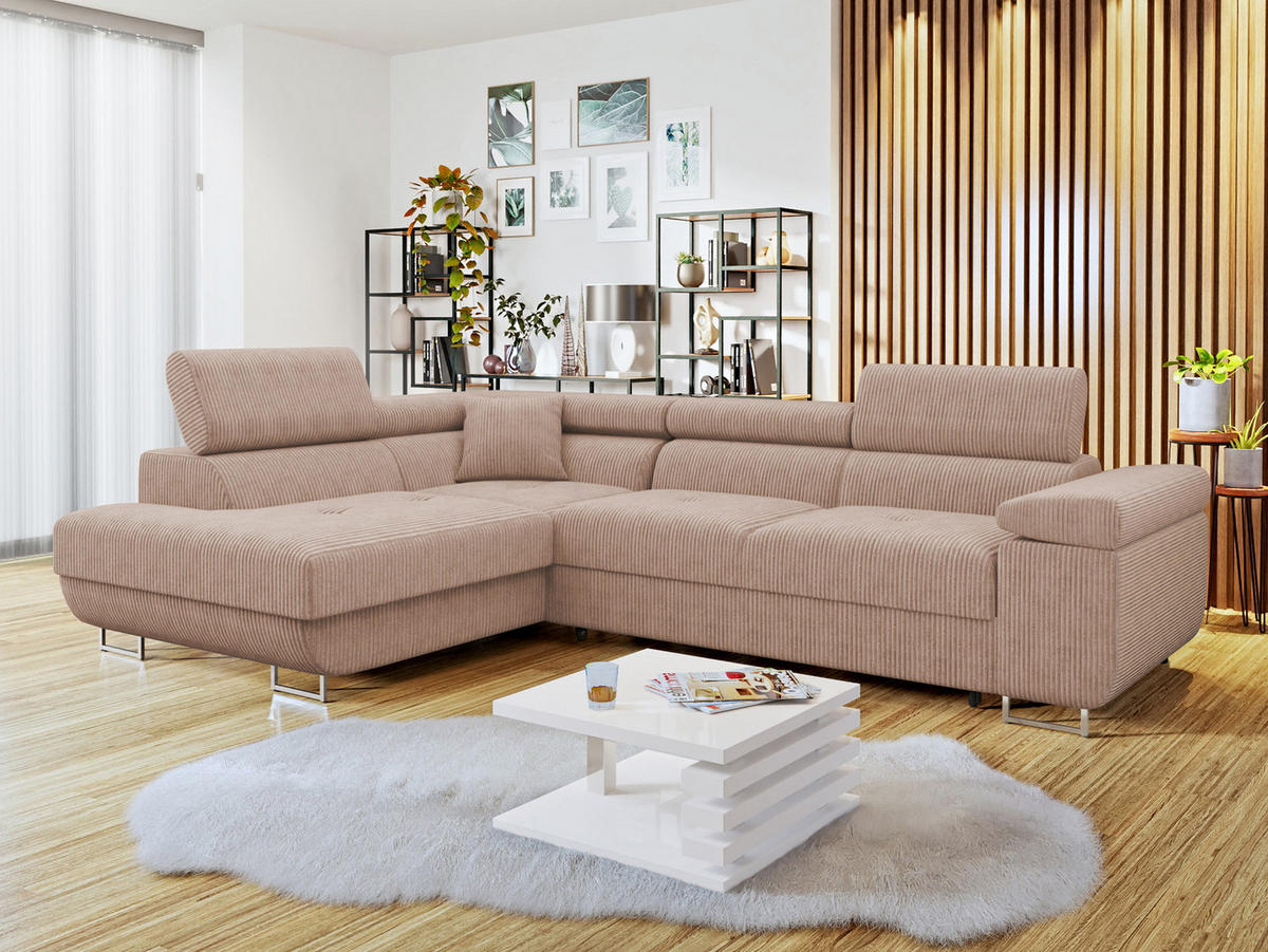 ECKSOFA Torezio Cord, Seite: Links - Rosa, Holz/Textil (274/203cm) - MIRJAN24