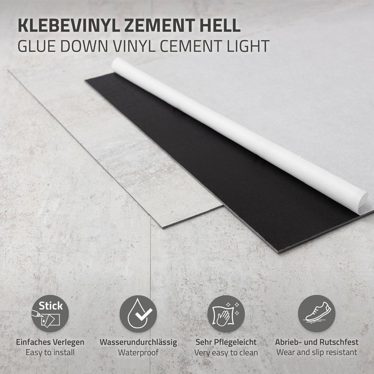 PVC BODENBELAG selbstklebend 6,68m²/36 Dielen Vinylboden Betonoptik Grau Zement Hell - Beige, Kunststoff (61/30.5/0.2cm) - ML-DESIGN