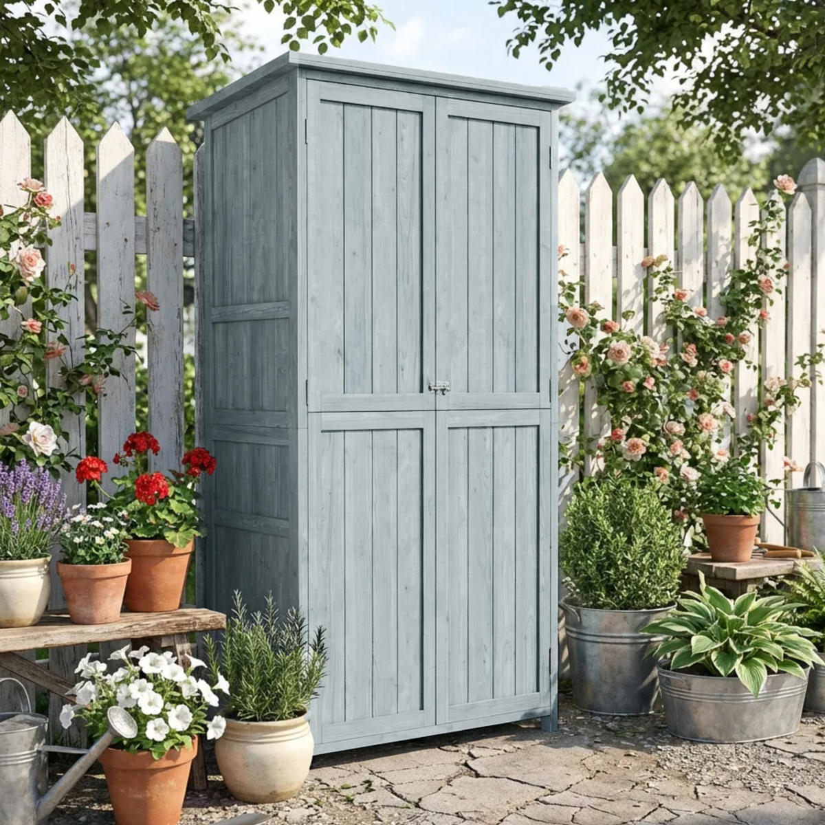 GARTENSCHRANK DE-09251 Grau - Grau, Holz (54/170/85cm) - ComfortXL