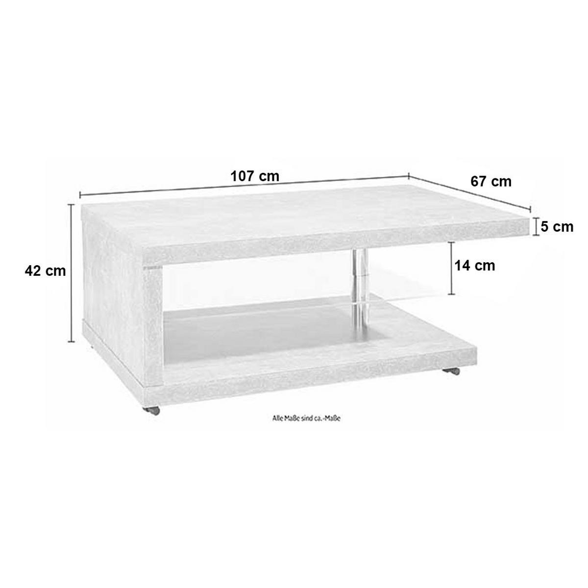 COUCHTISCH Lohmar steinfarben 107 / 67 / 42cm - Grau, Holz/Holzwerkstoff (67/107/42cm) - Feldmann-Wohnen